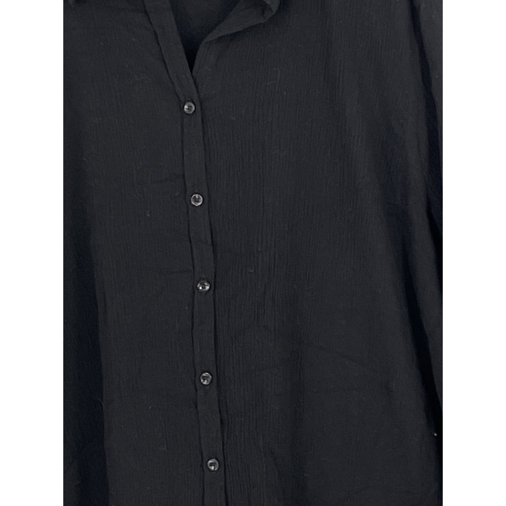 Croft & Barrow Shirt Womens XL Black Button Up Roll Tab Sleeve Tunic Top Cotton - Picture 3 of 14